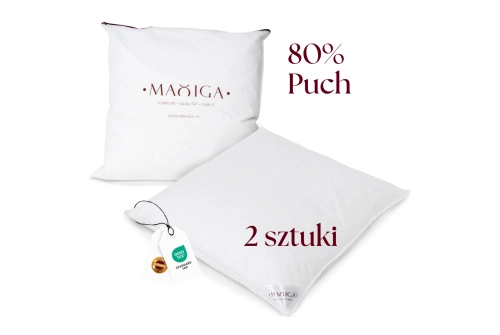 2x poduszka puchowa 50x50 1000g biel 80% puch antyalergiczna miękka 100% bawełna